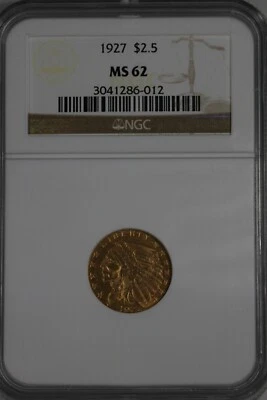 1927 G2.50 NGC MS 62  INDIAN HEAD $2.50 GOLD PIECE - Image 1 of 2