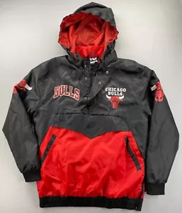 Chicago Bulls NBA Pullover Jacket Quarter Zip Men’s M Hooded Red Black LOGO USED - Picture 1 of 24