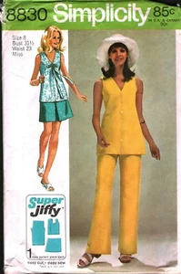 8830 Vintage Simplicity SEWING Pattern Misses 1970s Super Jiffy Mini Skirt Pants - Picture 1 of 2