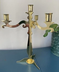 Candelabro centrotavola tre bracci 4 portacandele metallo oro stile moderno 12" - Foto 1 di 16