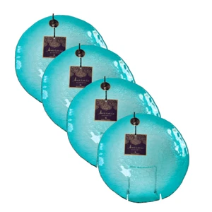 Dinner Plates Teal Blue Glass Textured Back by Artistic Accents Elegant Set of 4 - Picture 1 of 2