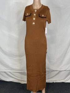 Alexia Admor Women's Dress Rhys Ribbed Midi Size L Camel - Picture 1 of 9
