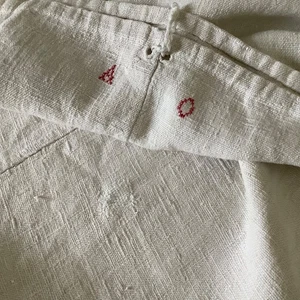 Antique French grain olive Feed Sack Linen Rustic Hand mends Mono AO - Picture 1 of 12