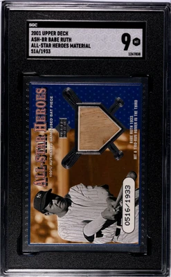 2001 Upper Deck #ASH-BR Babe Ruth All-Star Heroes Bat Relic #/1933 MINT SGC 9 - Image 1 of 2