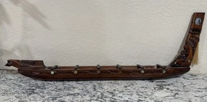 VINTAGE CARVED WOODEN WAKA CANOE STATUE NEW ZEALAND MAORI PAUA SHELL PADDLES - Picture 1 of 20