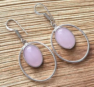 Ethnic Rose Quartz Gemstone Dangle Earring 925 Sterling Silver Plated Jewellery - Picture 1 of 5