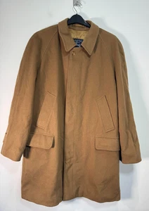 Vintage Burberry Overcoat Mens Size 52 R XL Brown Lined Button Wool Alpaca Long - Picture 1 of 13