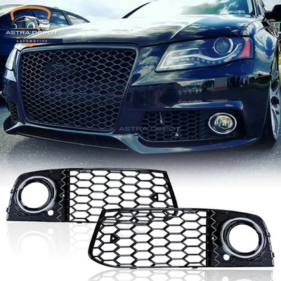 Gloss Black Honeycomb Fog Light Grill for Audi A4 B8 2008-2012 Standard Bumper — 第 1/4 张图片