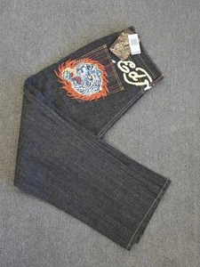 Ed Hardy Black Denim Jeans 36x33 Flaming Tiger 2007 NWT - Picture 1 of 13