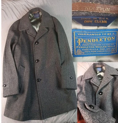 VTG 1960s Pendleton Men's sz 42 Car Coat Gray Pea Overcoat Pure Virgin Wool USA - Image 1 of 4