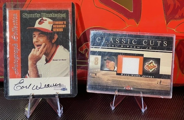 Earl Weaver / Cal Ripken, JR- Baltimore Orioles - 2-Card Lot - AUTO / MEM - Image 1 of 1