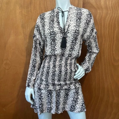 Aqua Womens Long Sleeve Snake Print Smocked Pink Mini Dress Size Xsmall - Image 1 of 4