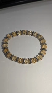 Light Brown Resin Crystal Beaded Stretch Bracelet  - Picture 1 of 4