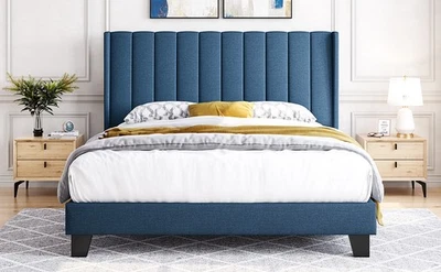 Cabeceira estofada completa/rainha/rei estrutura de cama tufada cinza/azul/bege - Imagem 1 de 4