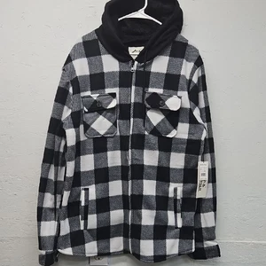 NWT Men's River Trail Black / White Plaid Zip-Up Hoodie Jacket. Size XL MSRP $59 - Imagen 1 de 4