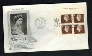 Canada #401, 1963 1¢ brown QE II Cameo pl 2 UL Plate Block, Artcraft cachet FDC - Picture 1 of 1