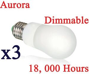 3 x Aurora Energy Saving 8W Dimmable Light Bulb GLS CFL Lamp E27 ES Warm White