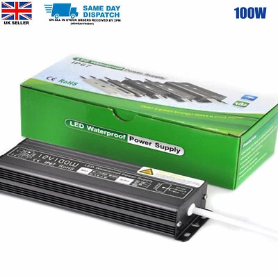 100W DC12v 8.33A Waterproof IP67 Transformer Power Supply Adapter LED Lights - Image 1 of 4