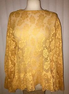 NWT Zara Yellow Gold Sheer Floral Lace Long Sleeve Ruffle Blouse Small / $29.90 - Picture 1 of 7