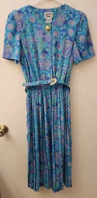 复古 Lady Carol Petites Of New York 百褶花卉办公室连衣裙 8 码 — 第 1/4 张图片