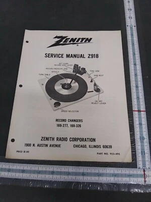 Zenith Service Manual Z918 Record Changers 169-277 169-326 - Image 1 of 4