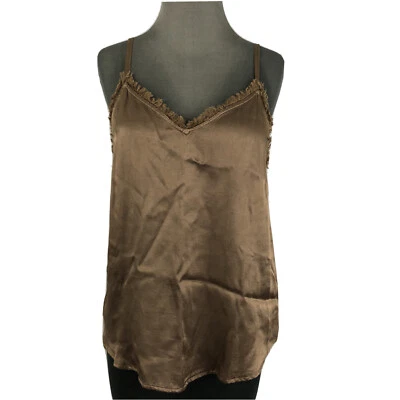 Anthropologie Tina Jo Cami Sz M Camisole Sleeveless Spaghetti Strap Brown Satin - Image 1 of 4