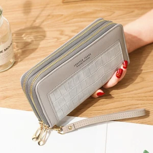 Wristlet Double Zipper Pocket Cellphone Purse Card Holder Billfold Womens Wallet - Picture 1 of 22