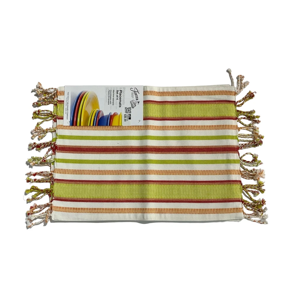 Fiesta Placemats Woven Tassel Striped Warm Fringe Multi Color Set Of 4 Hacienda - Image 1 of 4