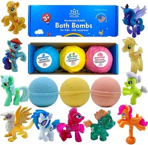 3 Handmade Bath Bombs with PONY TOYS INSIDE for Kids – Made in USA - Picture 1 of 10