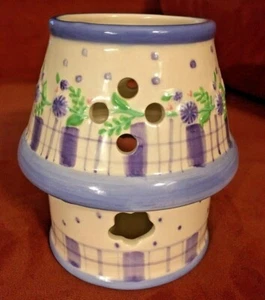 CERAMIC 2 PIECE PURPLE FLORAL CANDLE LAMP SHADE TEA/VOLTIVE HOLDER - Picture 1 of 3