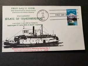 Sternwheeler State of WASHINGTON Naval Cover 1989 FIRST DAY of ISSUE Cachet - Picture 1 of 2