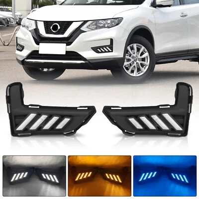 Par de luces antiniebla secuenciales intermitente parachoques LED DRL para Nissan Rogue 2017-2020 Foto 1 de 4