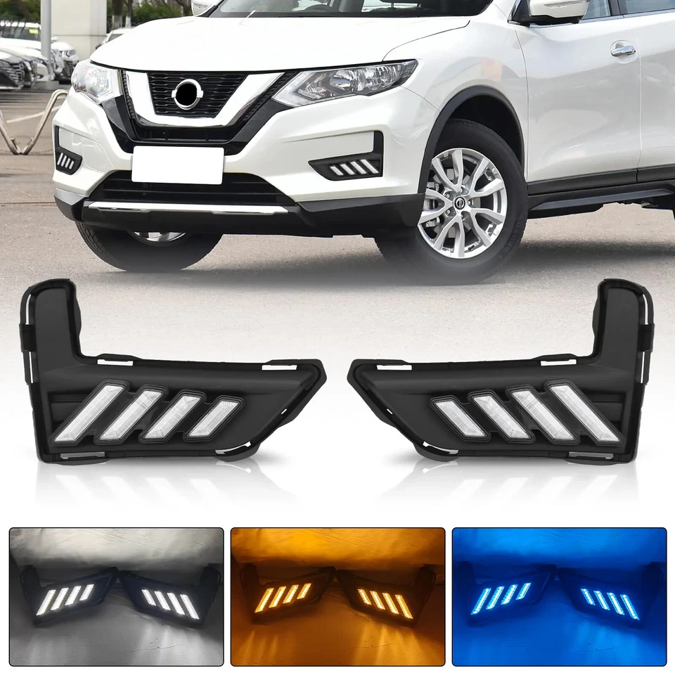 Par de luces antiniebla secuenciales intermitente parachoques LED DRL para Nissan Rogue 2017-2020 Foto 1 de 4