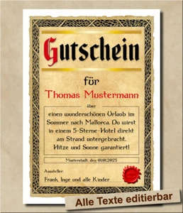 Blanko Gutschein Geschenk Urkundenpapier Geschenkidee Urlaub Freund Freundin - Bild 1 von 1