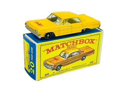 Matchbox Lesney No. 20 Painted Base Chevy Impala Taxi Cab w/E4 Style Box - Image 1 of 4