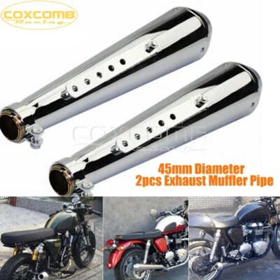 2X Universal Chrome Exhaust Silencer Muffler Pipe for Cafe Racer Vintage Custom - Image 1 of 4