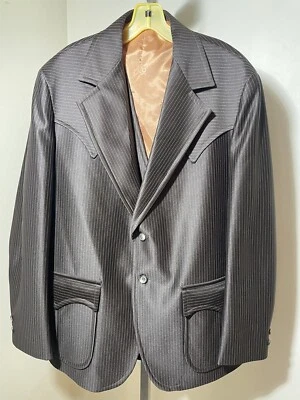 TREGOS WESTWEAR Traje Occidental a Rayas CHAQUETA DE Vaquero-46r pantalones-38 3 Piezas Foto 1 de 4