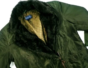 HOT Women's RALPH LAUREN @ SPORTS CITY FUR COLLAR OLIVE GREEN Polo COAT Jacket L - Picture 1 of 12