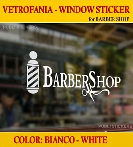 "BARBER SHOP" VETROFANIA ADESIVA BIANCA - WHITE WINDOW ADHESIVE STICKER -HAIRCUT - Picture 1 of 1