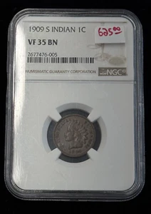 NGC 1909-S 1C Indian Head Cent VF35 BN - Picture 1 of 2
