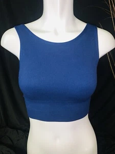 Victoria Secret Sports Blue Bra Scoop Neck Unlined Ribbed Top NWT S Compression - Picture 1 of 12