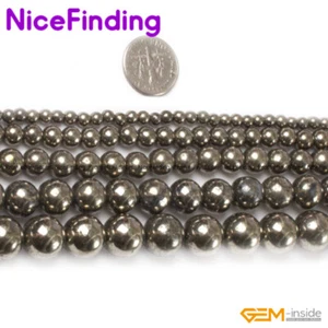 Silver Gray Pyrite Natural Round Gemstone Beads Jewelry Making 15" 6mm 8mm 10mm - Picture 1 of 46