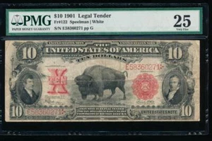 AC Fr 122 1901 $10 Legal Tender PMG 25... BISON !!! - Picture 1 of 2