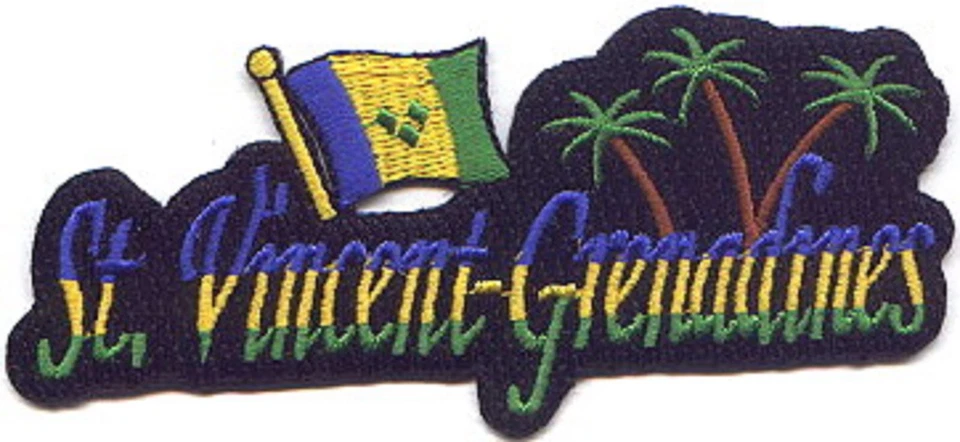 100 Pcs  St. Vincent-Grenadines/Flag/Tree Embroidered Patch 4.75"x2.25" iron-on - Image 1 of 1