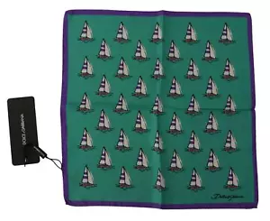 Dolce&Gabbana Men Multicolor Square Scarf 100% Silk Sailboat Print Handkerchief - Picture 1 of 3
