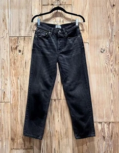 Pantalones de mezclilla Boyish para mujer de tiro alto rígidos negros lavados talla 25 x 26 nuevos sin etiquetas estilo clásico - Imagen 1 de 5