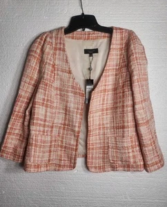 Talbots The Grace Fit Open Front Rweed Blazer Jacket Size 12 Pink Orange NEW - Picture 1 of 14