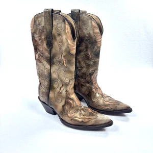 Botas de Vaquero Corral para Mujer 6 M Marrón Tostado Envejecido Punta Corta Incrustación Western - Imagen 1 de 8