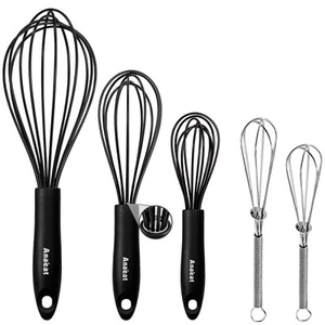 Kitchen Whisk Set of 5, Perfect for Non-Stick Cookware, Egg Beater Milk Blen... - Picture 1 of 8
