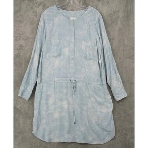 Lou & Grey Dress Large Light Blue Geometric Drawstring Popover Pockets Blue Tie - Picture 1 of 11